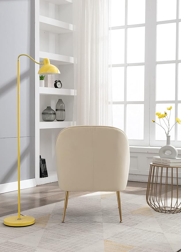 Modern Ergonomics Soft Velvet Fabric Material Accent Chair with Gold Legs and Adjustable Feet Screws for Indoor Home Living RoomCream White