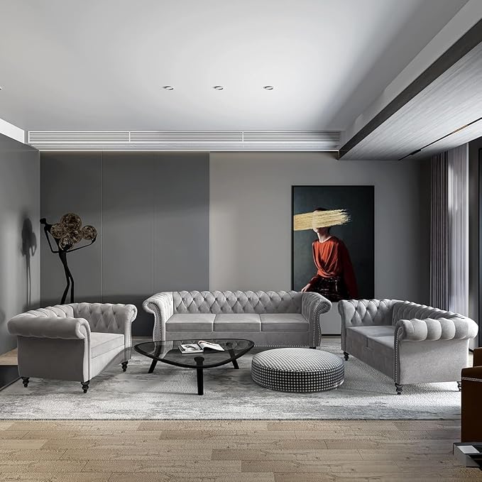 AVZEAR Living Room Accent Chair Upholstered Sofa Chair Single Sofa Chair with Tufted Back Velvet Chesterfield Sofa Chair for Living Room Apartment Grey