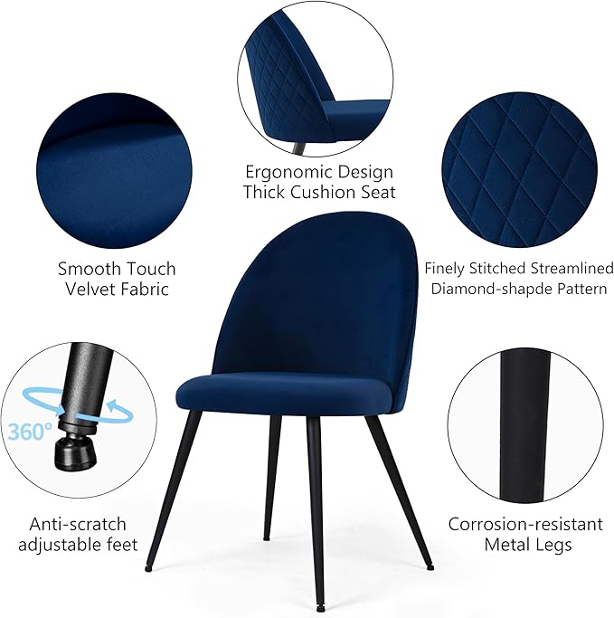 47-in Round Kitchen Table Set for 4 Modern Mid-Century Dining Room Table Pedestal with 4 Navy Blue Kitchen Living Room Chairs Set Space Saving Dining Set for Dinining Hall Reception Room