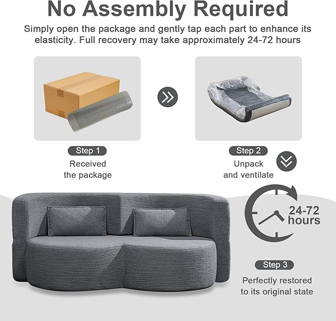 79 Inch Boneless Loveseat Sofa: 2-in-1 Convertible Teddy Velvet Cloud Double Sofa Minimalist Curved Cloud Sofa Bed for Living Room Apartment &amp Small Spaces (Gray)
