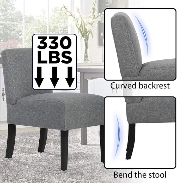 BestMassage Dining Chairs Accent Chair Armless Chair with Solid Wood Legs Home Furniture for Set of 2 Urban Style Modern Elegant Design Fabric Living Room ChairsGrey