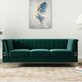 Tomkate Emerald Green Velvet Couch Sofa 83 Mid-Century Modern Tufted Chesterfield Sofa with Flared Arms and Removable Cushions Comfy 3 Seater Couch with Gold Metal Legs for Living Room (Green)