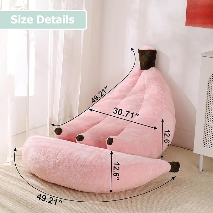Banana Bean Bag Chair with Ottoman Floor Sofa Bed with Footrest Comfy Convertible Lounger for Teens &amp Adults Plush Couch for Bedroom Living Room or Dorm M-Pink