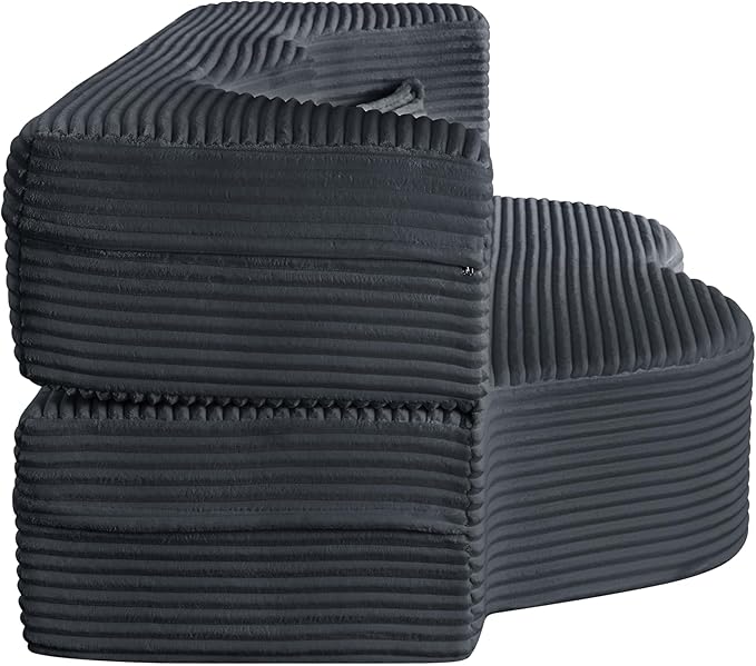 2 in 1 Folding Floor Couch Sofa Bed with 2 Pillows Convertible Sleeper Sofa Modern Full Mattress for Living Room Guestroom Plush Corduroy Floor Sofa BedNo Assembly RequiredDark Grey