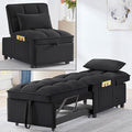 4 in 1 Bouncer with Pull-Out Bed Convertible Slip on Sofa Chair with Storage Pockets and Adjustable Backrest Comfortable Folding Footrest Bed Living Room (Black)