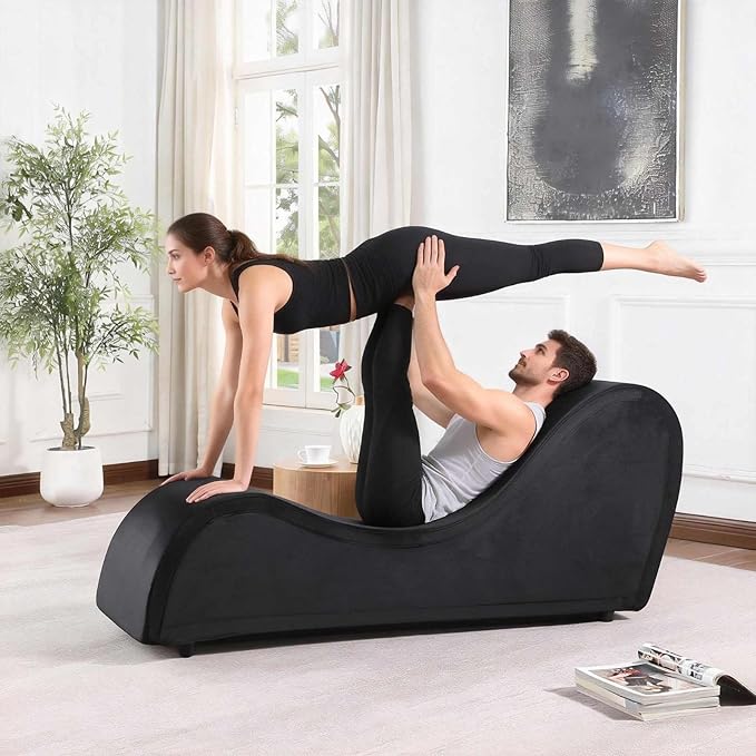 Black Sofa Couch Chair 67 Large Chaise Lounge Chair with Velvet Removable Cover 500 Lbs Capacity Sturdy Ottoman Bench for Stretching Meditation Relaxation Practice