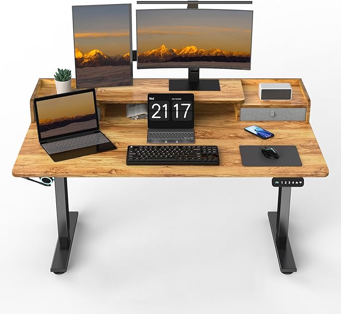 55 x 30 Inch Electric Standing Desk with 2 Drawers Adjustable Height Widened Stand Up Desk with Storage Sit to Stand Ergonomic Workstation for Home Office Light Rustic