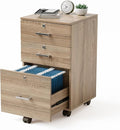 VINGLI 3-Drawer File Cabinet with Lock Wood Rolling Filing Cabinets for Home Office Mobile Printer Stand Under Desk File Organizer for Letter Sized Files 26 H(Caster Included) Oak