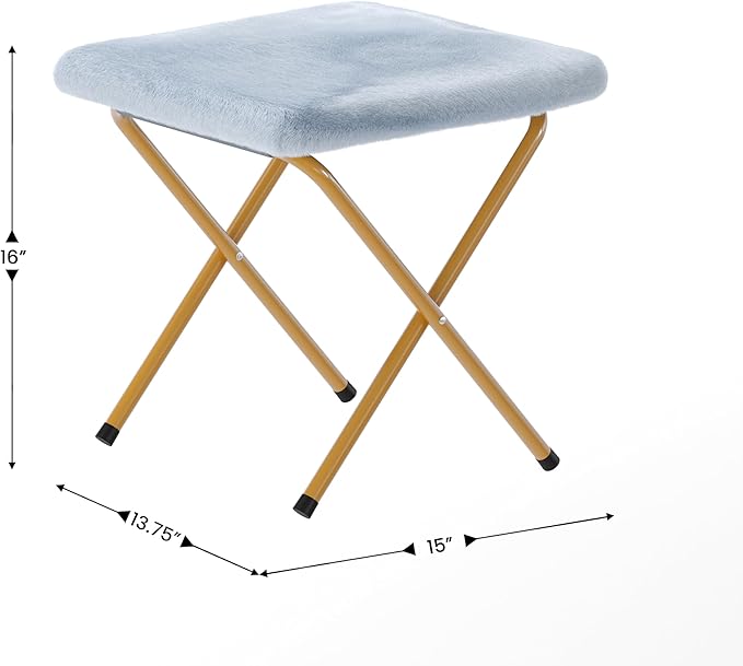 Flash Furniture Eleanor Portable Double Saucer Chair with 2 Ottomans Folding Steel Frames for Dorm or Bedroom 56 Dusty Aqua Faux Fur/Soft Gold Frame