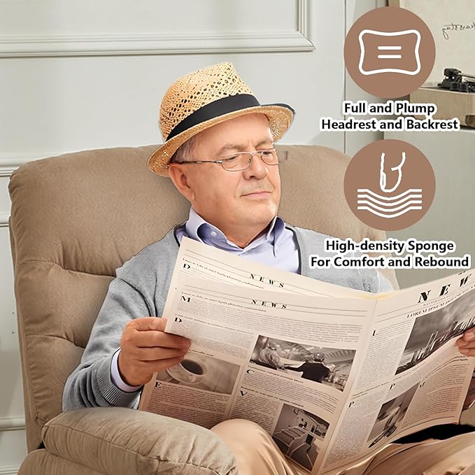 Fabric Lazy Boy Recliner Chair for Bedroom Manual Reclining Chairs for Adults Recliner Chair with Adjustable Backrest &amp Foootrest/Overstuffed Cushion Havy Duty (Mocha)