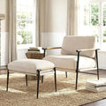 LukeAlon Mid-Century Chenille Accent Chair with Ottoman Soft Living Room Chair with Metal Legs Modern Upholstered Armchair Reading Nook Chair Lounge Leisure Chair with Footstool for Bedroom Beige