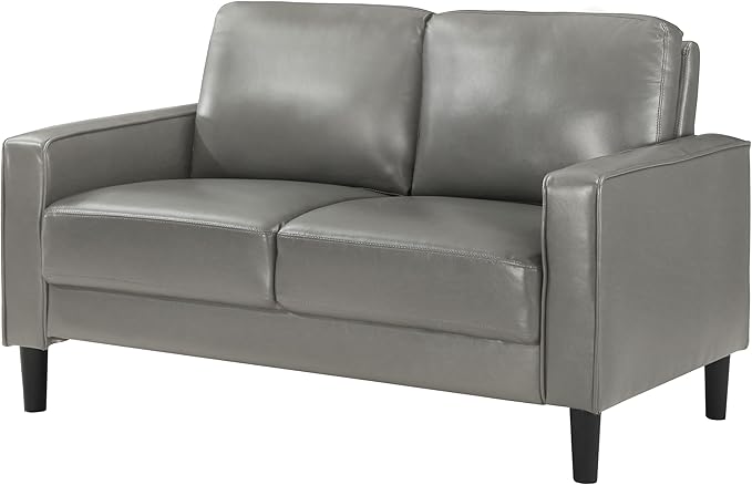 Coaster Home Furnishings - Ruth - Faux Leather - Upholstered Loveseat with Track Arms Foam-Filled Cushions and Straight Tapered Legs - Living Room - Gray - 508366