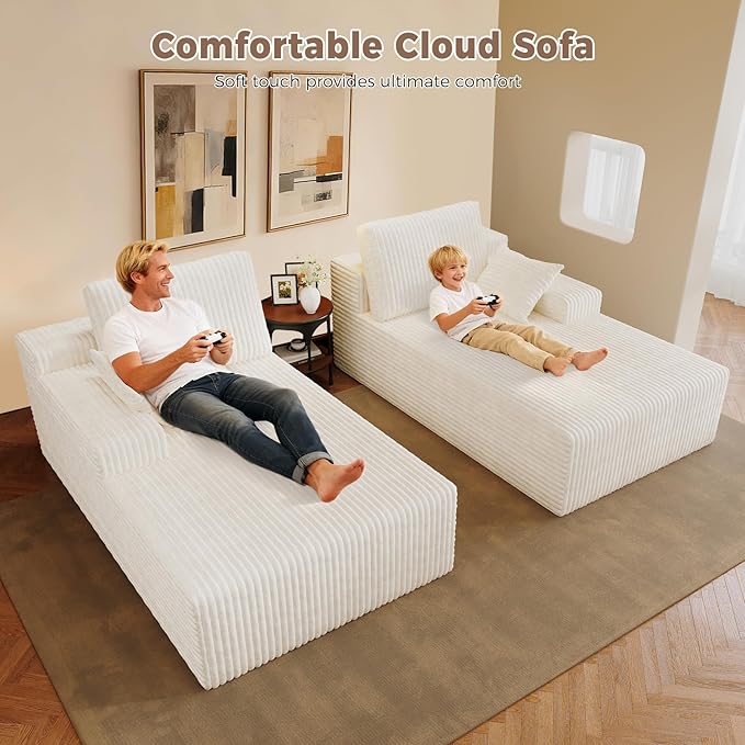 80” Oversized Double Lounge Chaise Cloud Plush Couch Bed Upholstered Boneless Cloud Sofa Deep Seat No Assembly Required Modern Corduroy Sleeper Loveseat Chair for Living Room Bedroom Reading