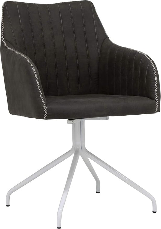 Calico Designs Adelaide Mid-Back Swivel Office Accent Chair – Dark Gray Faux Suede Tufted Upholstery White Metal Legs 250-lb Capacity – Modern Accent Home Office Swivel Seat