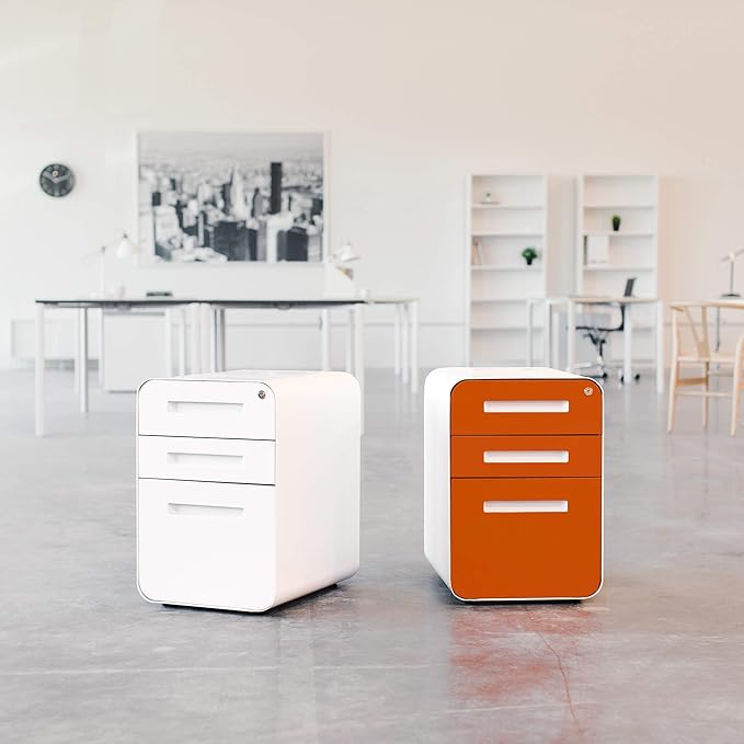 Laura Davidson Furniture Stockpile 3 Drawer File Cabinet with Lock - Under Office Desk Metal Filing Cabinet Legal/Letter File Folders Wheels and Stationary Feet Pre-Assembled Light Grey Faceplate