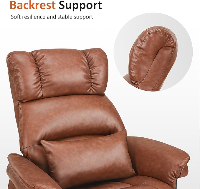 MCombo Swivel Recliners with Ottoman Reclining TV Chairs with Vibration Massage Faux Leather Ergonomic Lounge Chair for Living Room Bedroom 4832 (Saddle)
