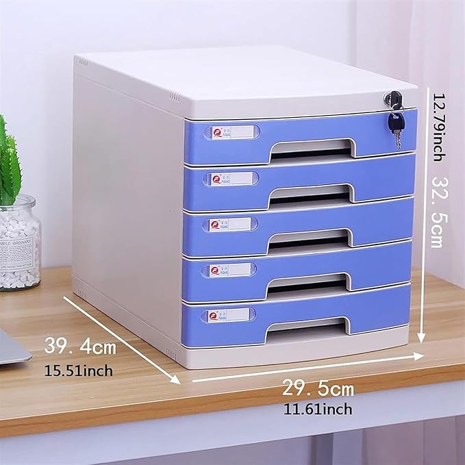 File Cabinet Desktop 5 Drawer File Cabinet with Locking File Organiser Data Cabinet (Color : Blue Size : 11.61x15.51x12.79inch)
