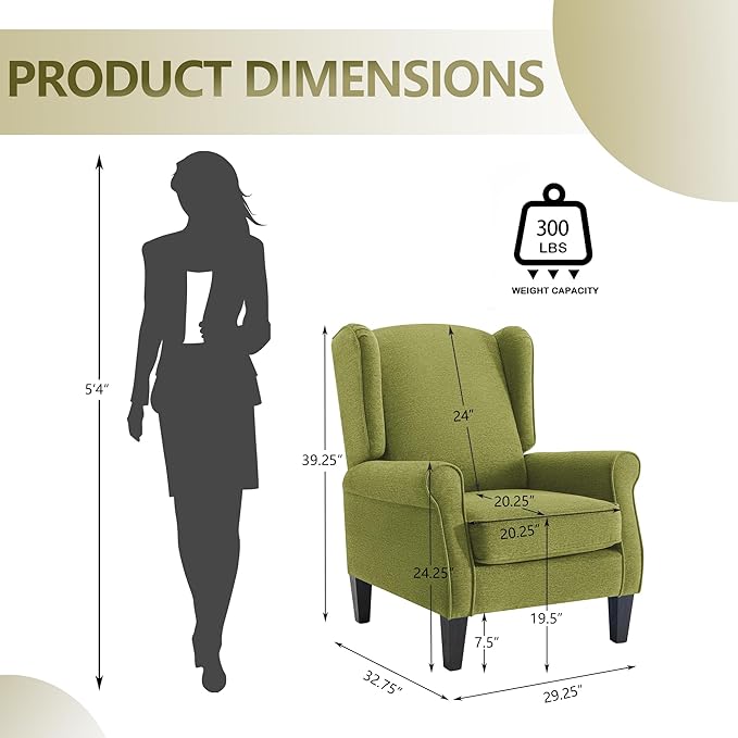 Accent Chair Modern Living Room Chairs with Wingback Comfy Upholstered High Back Single Sofa for Bedroom Mid-Century Reading Armchair Sillas para Sala