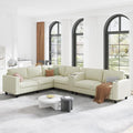 KEIKI 133 L-Shaped Oversized Corduroy Modular Sectional Sofa with Multi Functional Console Convertible 6-Seater Upholstered Couch with USB and 2 Cup Holder Easy Assembly for Living Room Beige