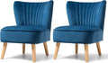 KOTEK Velvet Accent Chairs Set of 2 Modern Armless Accent Chair w/Solid Rubber Wood Legs Upholstered Side Chair Club Sofa Chair Slipper Chair for Living Room Bedroom (Blue)