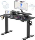 FLEXISPOT Standing Desk with Monitor Stand 48 x 24 Inches One-Piece Electric Height Adjustable Computer Desk with Cup Holder for Home Office Black
