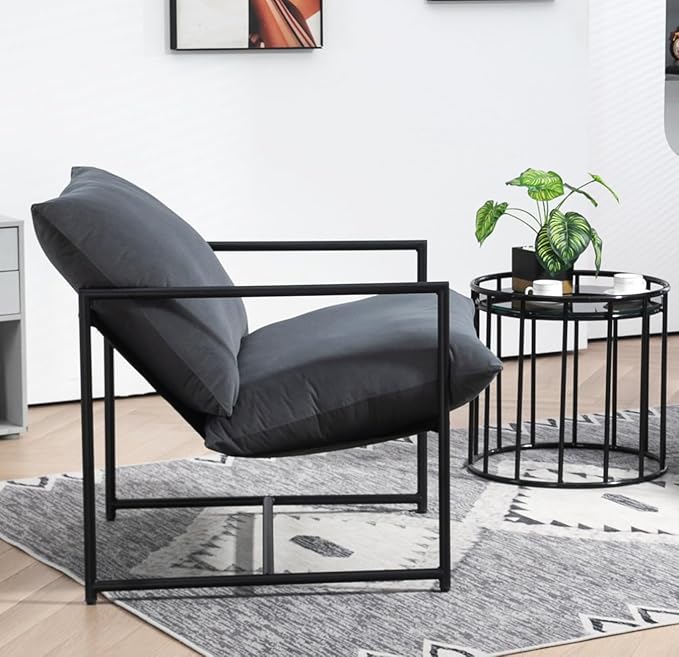 Serenity Accent Modern Velvet Arm Chair with Reclined Seat Sleek Design Durable Metal Frame Soft Upholstery and Plush Comfort for Stylish Living Room Grey