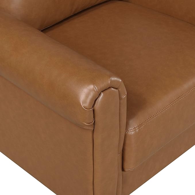 Lexicon 35 W Living Room Accent Chair Faux Leather Upholstered Armchair with Rolled Armrest for Bedroom/Office/Waiting Room Single Sofa Chair Brown