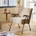 Corduroy Fabric Armchair Modern Accent Chair with Wooden Armrests Comfy Reading Seat for Bedroom High Back Lounge Furniture for Living Room Durable Metal Legs Cream+Brown