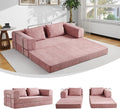5-in-1 Convertible Folding Sofa Bed 79 Queen Chenille Boneless Couch with Removable Armrests No Assembly Loveseat Sleeper Sofa Modular Futon Couch for Living Room &amp Bedroom (Pink)