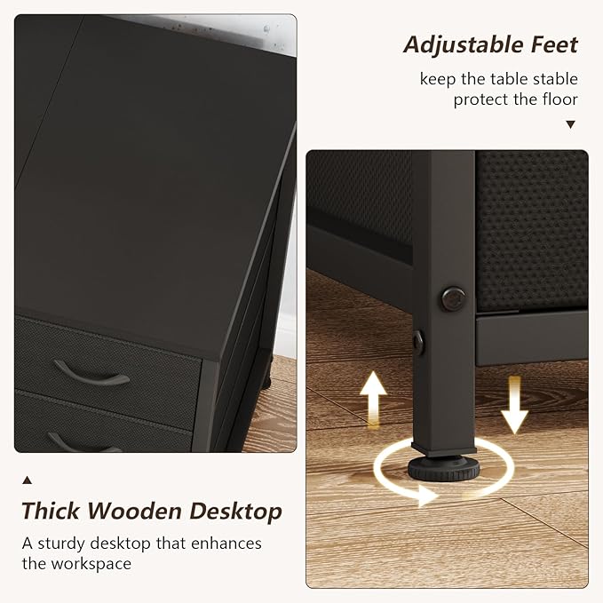 TVU 78 2 Person Desk with 8 Fabric Drawers Long Computer Desk Home Office Desk with Storage Two Person Double Desks with Power Outlets Brown and White