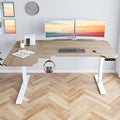 59 L-Shaped Electric Standing Desk Adjustable Height Seated Stand up Computer Desks for Work Office Home Ergonomic Lift-up Gaming Tables with Wheels &amp USB Charging Port (Oak/59/LL)