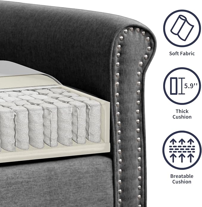 Loveseat Sofa Couches for Living Room 2 Sofa Seat for Small Spaces Mid Century Modern Couch with Armrest and Backrest Soft Cushion Sofa for Home/Office/Apartment - Dark Grey