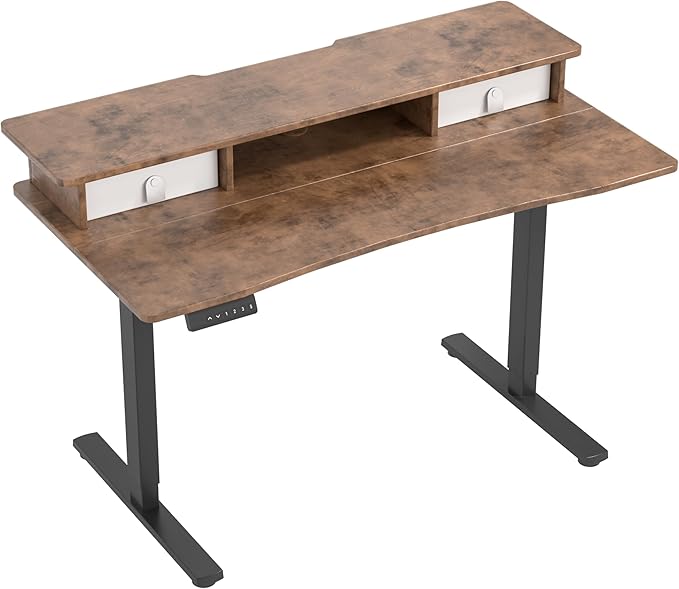 MSZ Sit &amp Standing Desk Adjustable Height Electric Sit Stand Up Down Computer Table 48x24 Inch Ergonomic Rising Modern Lift Motorized Gaming Desktop Work Home Office (Brown-Single Bookcase)
