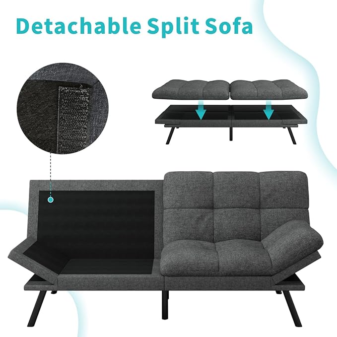 MUUEGM 71 Futon Sofa Bed with Memory FoamFuton Couch with Adjust Backrest and Armrest Couches Bed for Living RoomStudios Apartments Dormitories Offices and Game Rooms. Dark Gray Sofa Bed