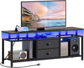 TV Stand with LED Light and Power Outlets Entertainment Center with Fabric Drawers and Open Shelves 41.7 TV Cabinet for TVs up to 45 Inch Media Console for Living Room Bedroom DS03UDBB