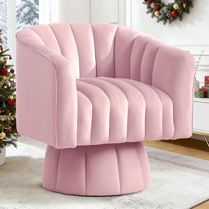YSICK Swivel Accent Chair360°Swivel Barrel Chairs Mid-Century Chair with Wide Upholstered Modern Velvet Fabric Round Armchair for Living Room Lounge Bedroom