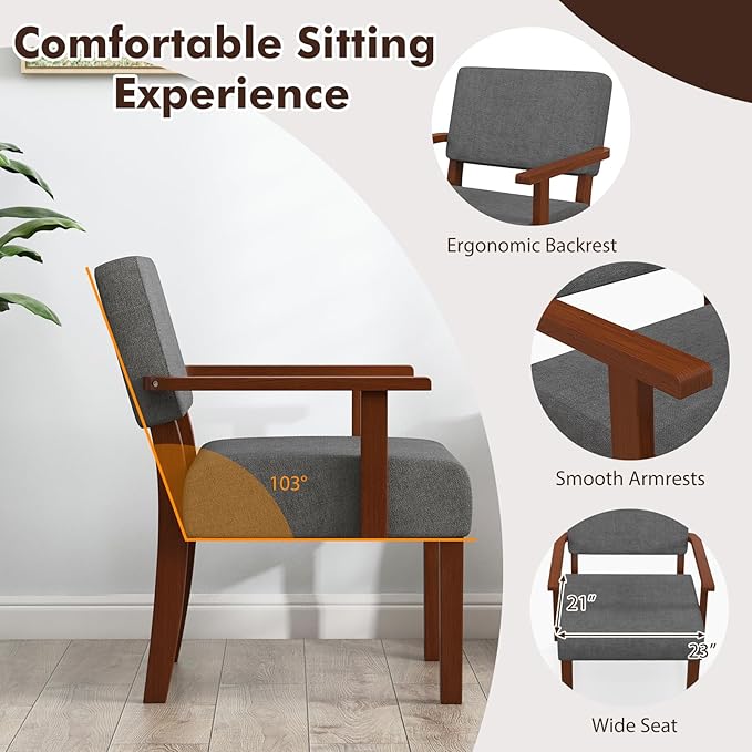 Giantex Mid Century Modern Accent Chair - Linen Living Room Arm Chair w/Soft Padded Seat &amp Backrest Rubber Wood Frame Upholstered Reading Chair for Living Room Bedroom Reception Grey