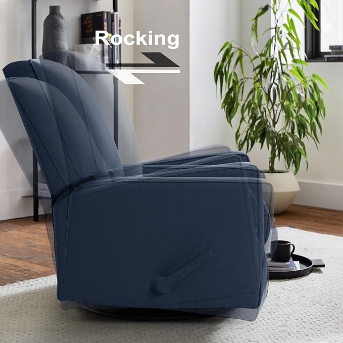 Harkawon Swivel Rocker Recliner Chair Glider Rocker Recliner Rocking Chairs Nursery Fabric Chair with High Back Deep Seat for Living Room Bedroom Blue