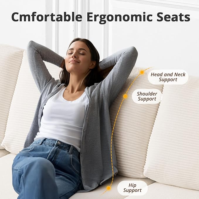 108 L-Shaped Boneless Couch High Seat Modular Sectional Sofa with Moveable Ottoman Corduroy Cloud Couches for Living Room No Assembly Ship in a Box White