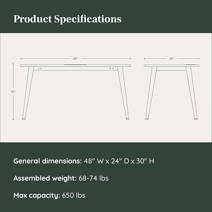 Branch Office Desk - Modern Home Office Desk - Efficient Cable Management and Fast Assembly - Compact Workstation for Home or Apartment - 48” Fog Top - Mirror Base