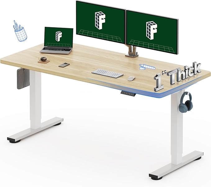 FLEXISPOT 60x24 One-Piece Electric Standing Desk 1 Thick Seamless Desktop for Home Office Study &amp Multi-Monitor Setup Black Walnut