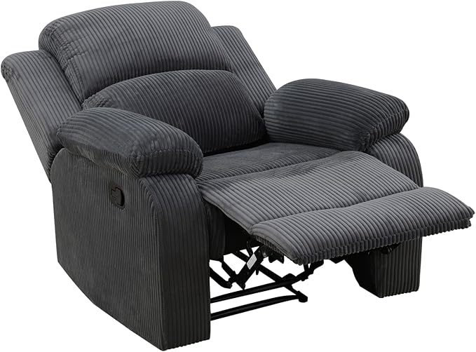 Manual Corduroy Recliner Chair Sofa for Living Room35 Ergonomic Reclining Chair with 10 Arm/Upholstered Seat/Metal FrameModern Single Couch for Rv Sofa/Home Theater/Office(Dark Grey)