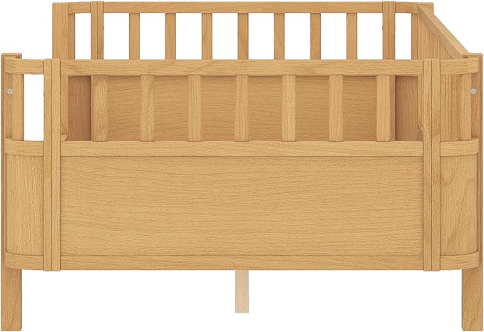 Bellemave Twin Size Montessori Bed with Fence and Slats Natural