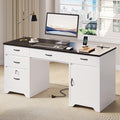 Bestier 59” Office Desk with Lockable Drawers Modern Computer Desk with File Drawer Charging Station &amp Drop-Front Keyboard Drawer Executive Desk with Storage Cabinet for Home Office &amp Studi