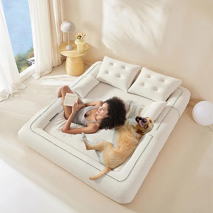 78.7 Folding Sofa Bed3-in-1 DIY Convertible Sleeper SofaTeddy Velvet Couch Bed with ArmrestFoldable Mattress with Back SupportQueen Size Floor Sofa Bed for Living Room Bedroom(Beige)