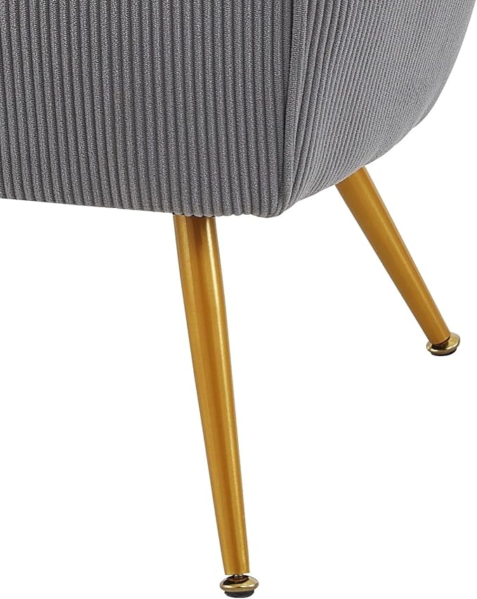 Modern Corduroy Accent Chair with Gold Metal Legs Channel Back Design and Soft Upholstery Comfortable Seating for Living Room Bedroom or Office Grey
