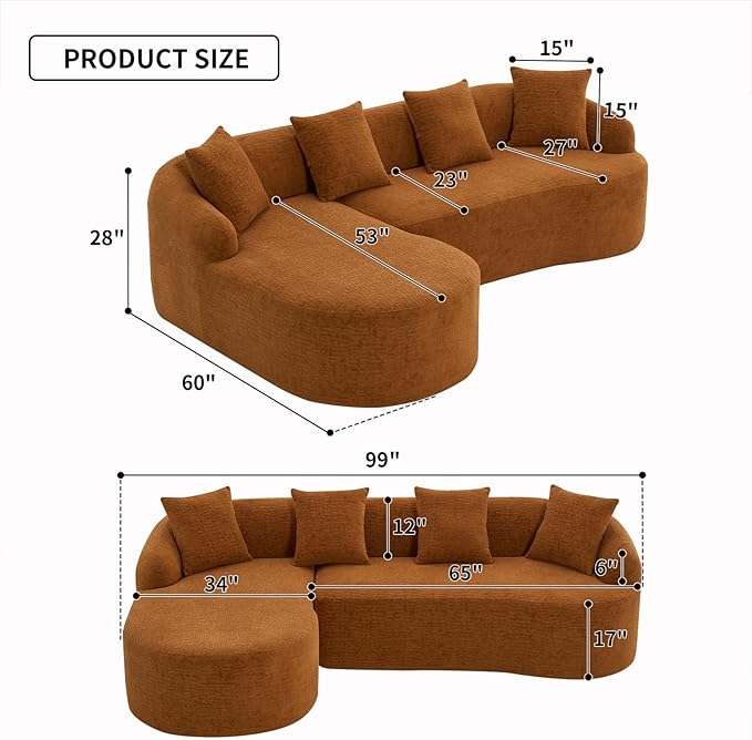KEIKI L-Shaped Chenille Modular Sectional Couches with Chaise Lounge &amp 4 Pillows 3 Seater Oversized Upholstered Luxury Plush Cloud Sofa for Living Room Apartment Full Sponge Compression