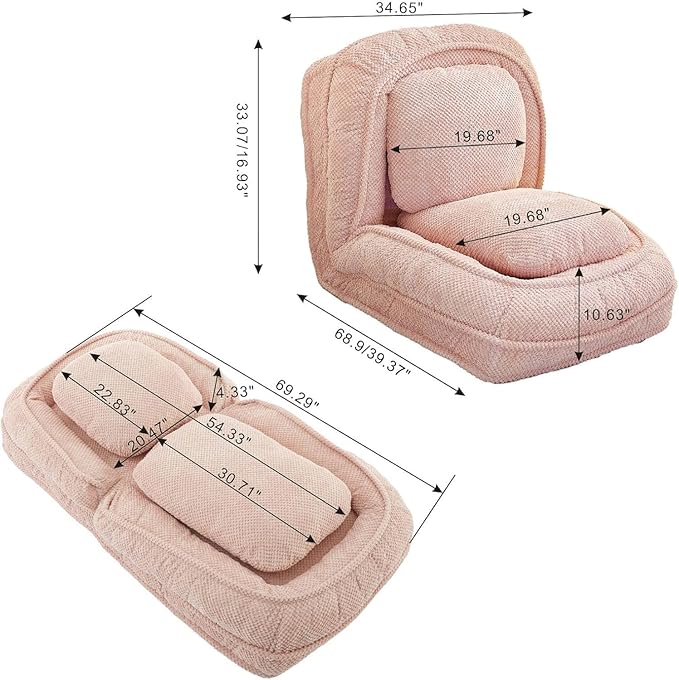 Human Dog Sofa Bed for Adult &amp Pets Convertible Lazy Sofa Couch with 5 Adjustable Positions Comfy Human Size Dog Bed Upholstered Bean Bag Lounge Chair for Living Room Bedroom Pink