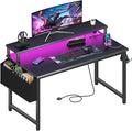 Lufeiya Gaming Desk with Power Outlets and LED Lights 40 Inch Gamer Desk Table with Charging Station Home Office Computer Desks with Monitor Black