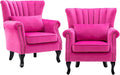 chairus Mid-Century Modern Accent Chairs Set of 2 Comfy Sofa Chairs Channel Back Armchairs with Small Pillow for Living Roon Bedroom Club - Velvet Rose